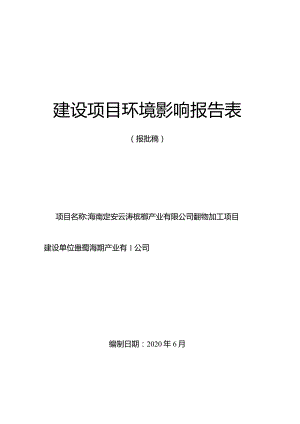 海南定安云涛槟榔产业有限公司槟榔初加工项目环境影响报告表.docx