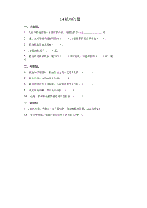 粤教版科学三年级下册14植物的根练习.docx