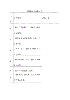 金属切削机床安全生产检查表.docx