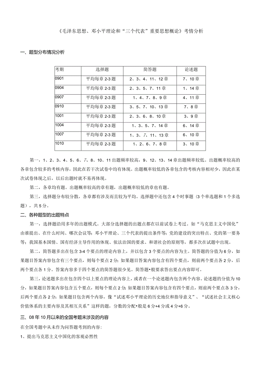 自考毛泽东思想、邓小平理论和“三个代表”重要思想概论考情分析.docx_第1页