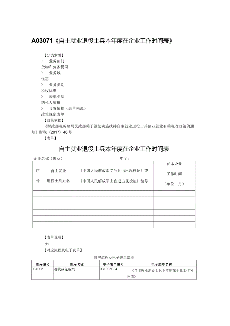 自主就业退役士兵本年度在企业工作时间表.docx_第1页