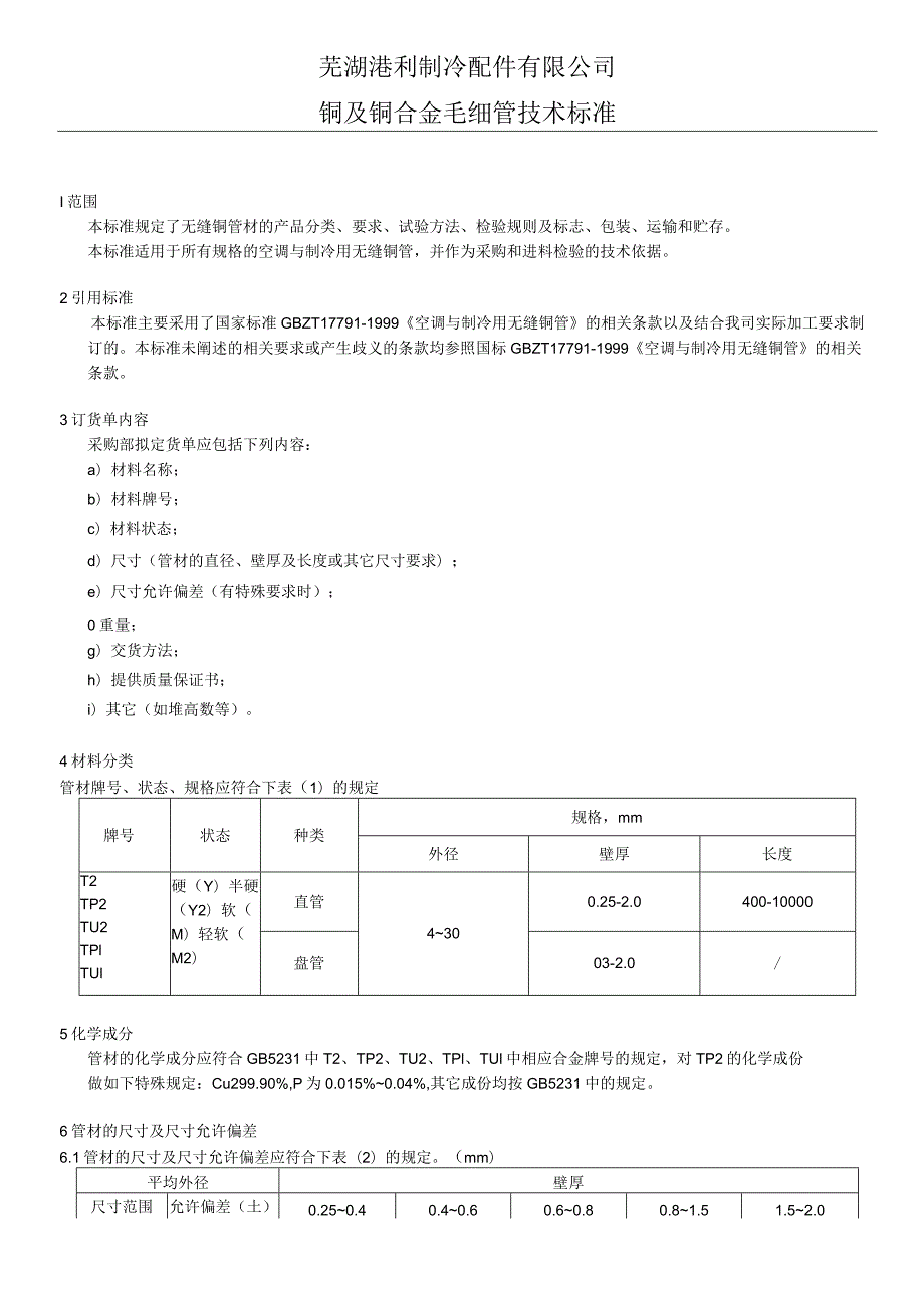 芜湖港利紫铜管企业标准.docx_第1页