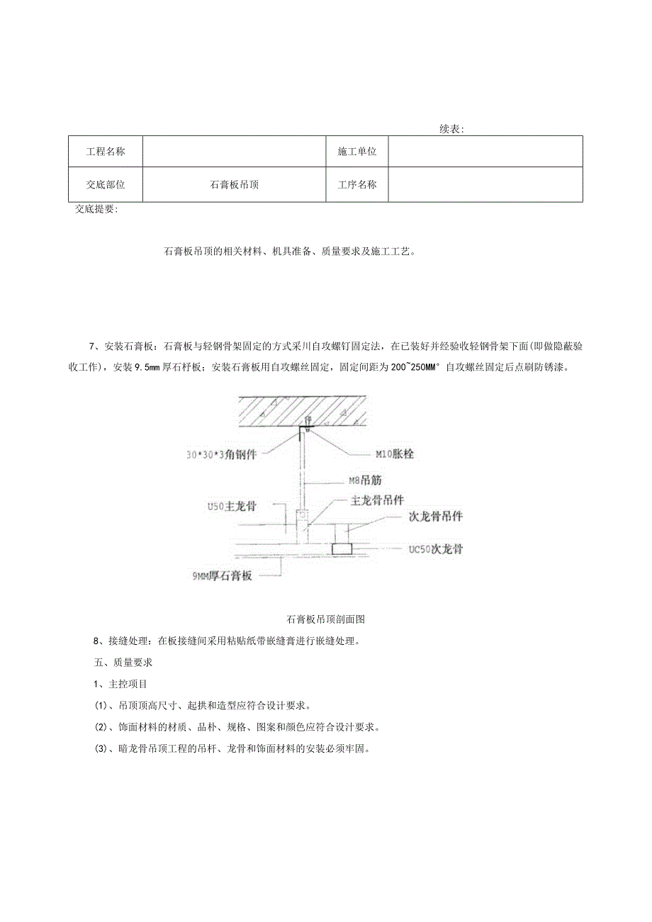 石膏板吊顶施工技术交底记录.docx_第2页