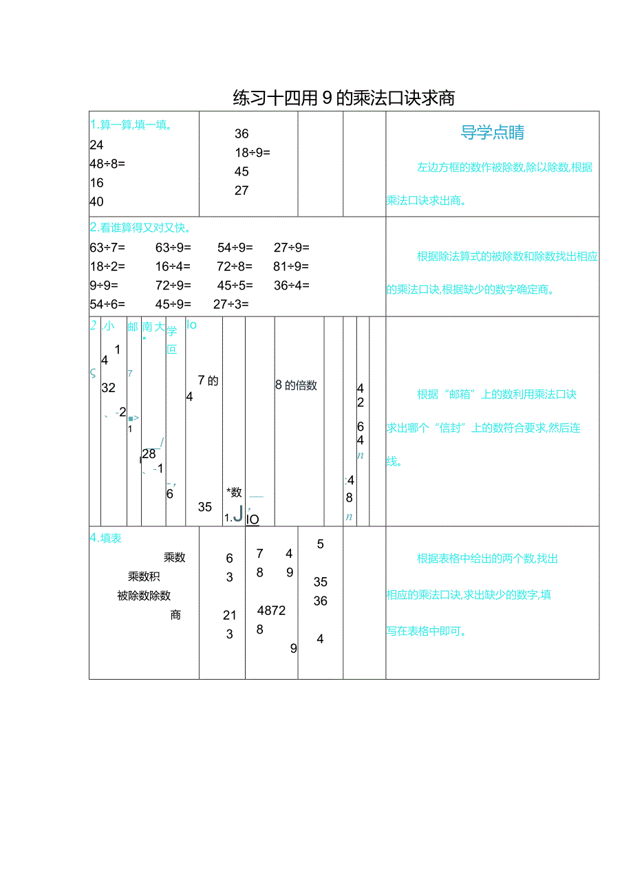 练习十四用9的乘法口诀求商.docx_第1页