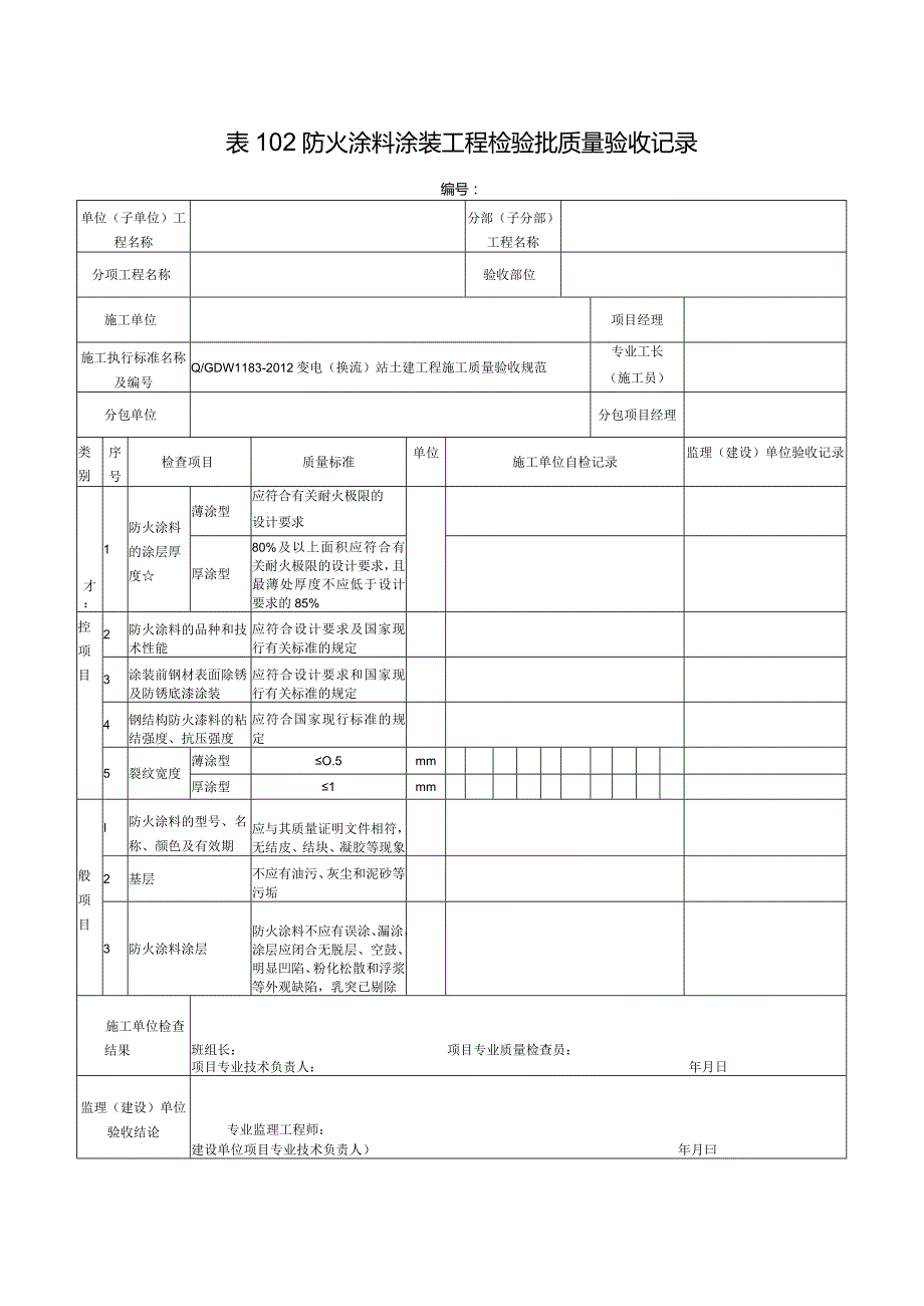 表102防火涂料涂装工程检验批质量验收记录.docx_第1页