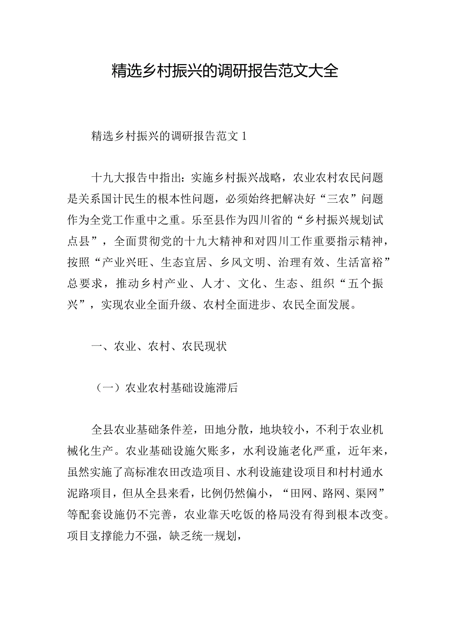 精选乡村振兴的调研报告范文大全.docx_第1页