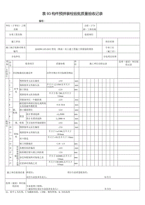 表93构件预拼装检验批质量验收记录.docx