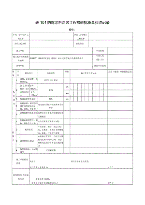 表101防腐涂料涂装工程检验批质量验收记录.docx