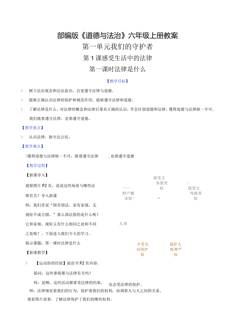 部编版六年级道德与法治上册第1课《感受生活中的法律》优质教案.docx_第1页