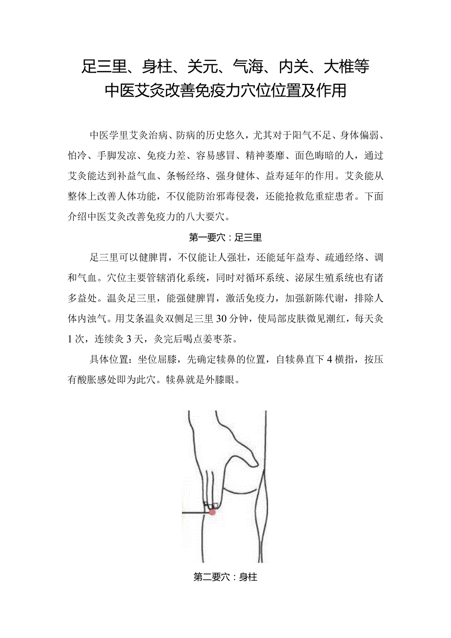足三里、身柱、关元、气海、内关、大椎等中医艾灸改善免疫力穴位位置及作用.docx_第1页