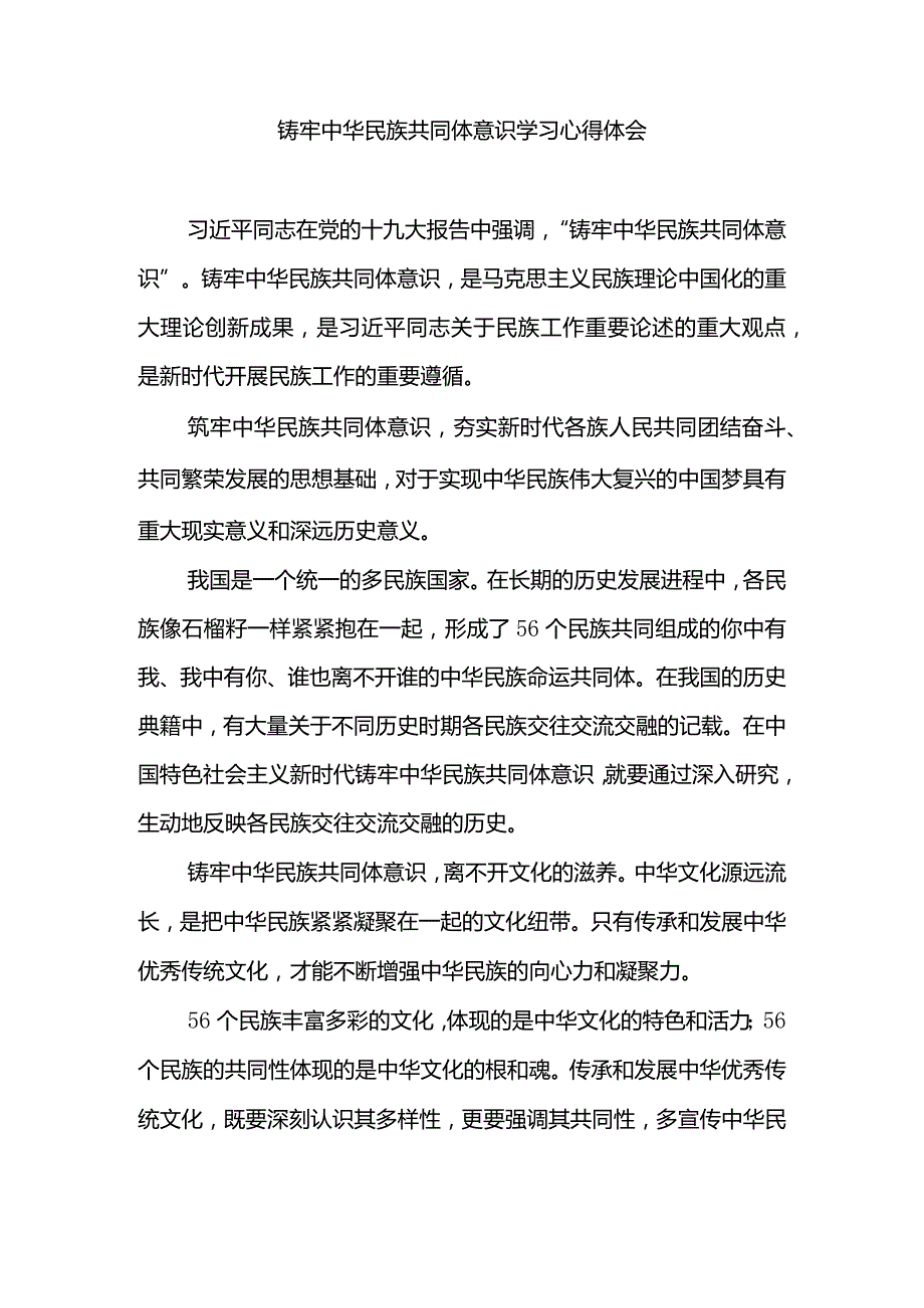 铸牢中华民族共同体意识学习心得体会.docx_第1页