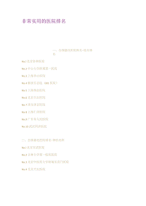 非常实用的医院排名-经典通用-经典通用.docx