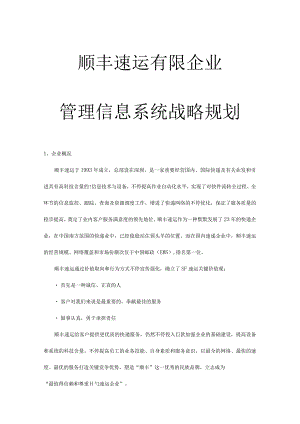 顺丰速运管理信息系统战略规划.docx