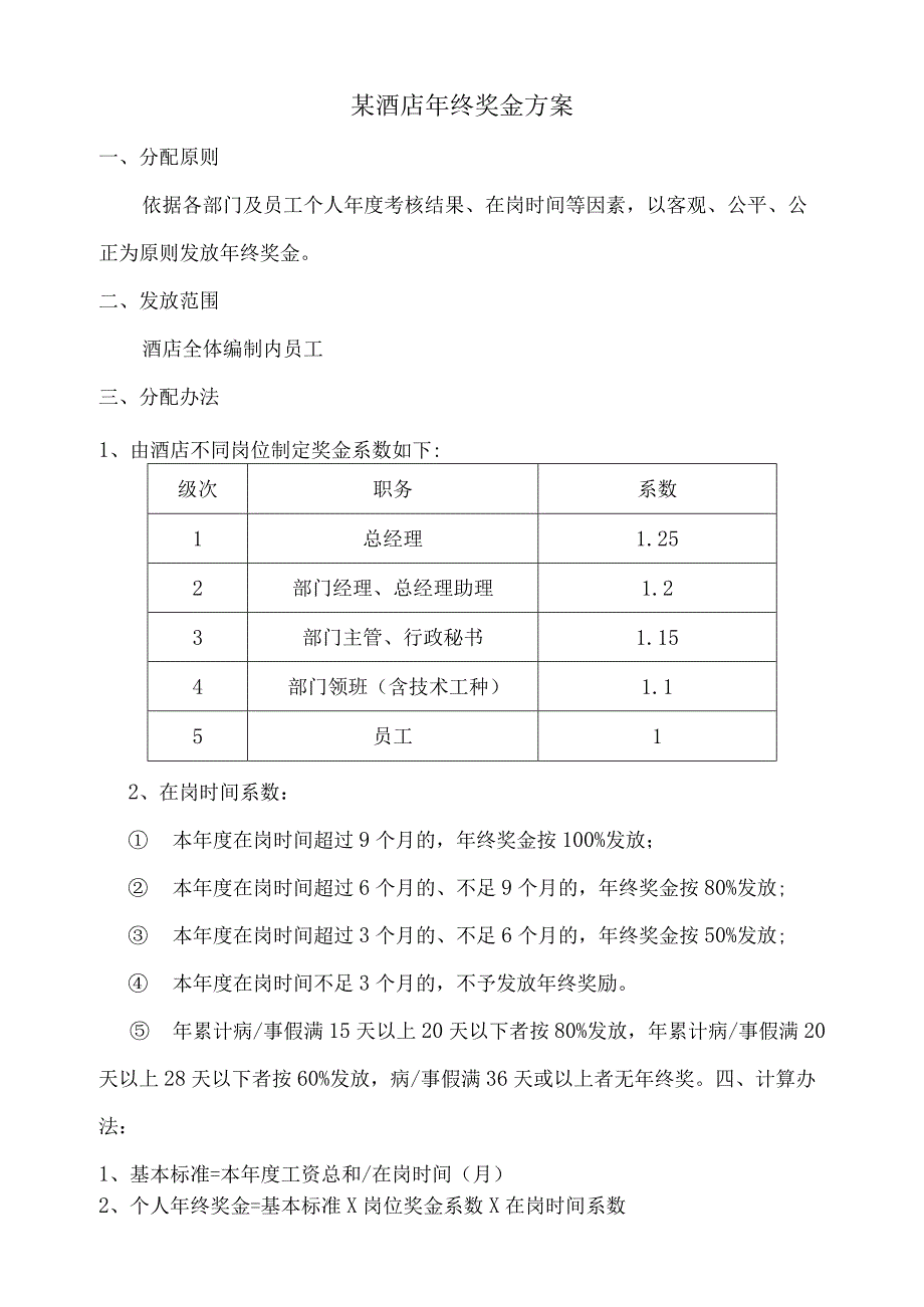 酒店企业年终奖发放方案.docx_第1页