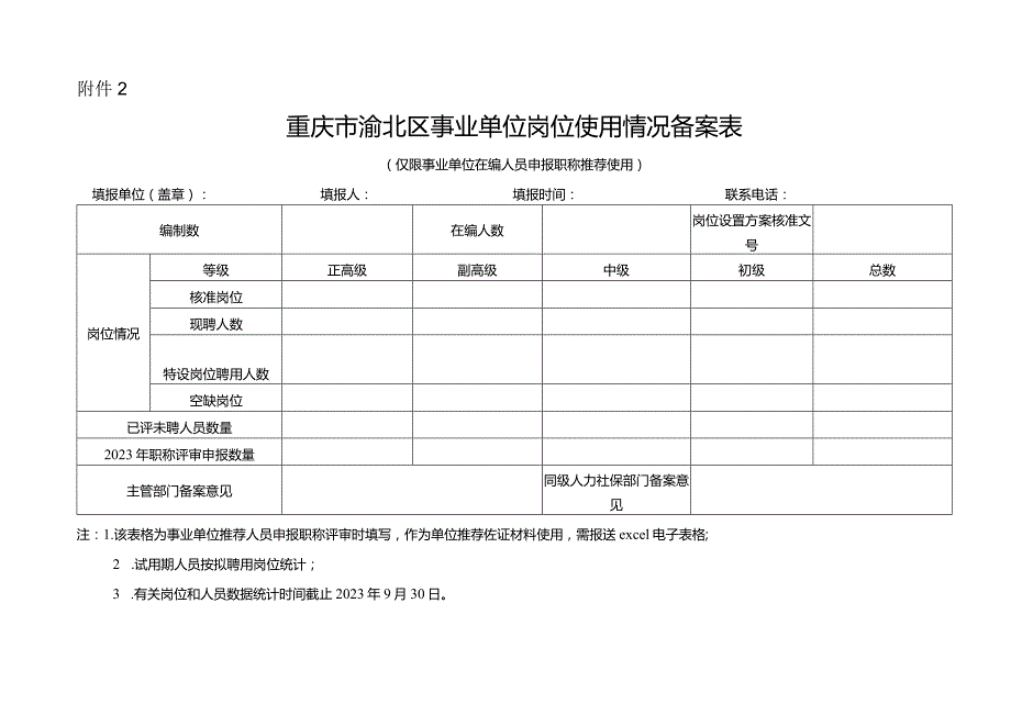 附件2：重庆市渝北区事业单位岗位使用情况备案表.docx_第1页