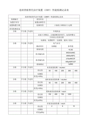 连续肾脏替代治疗装置（CRRT）性能检测记录表.docx