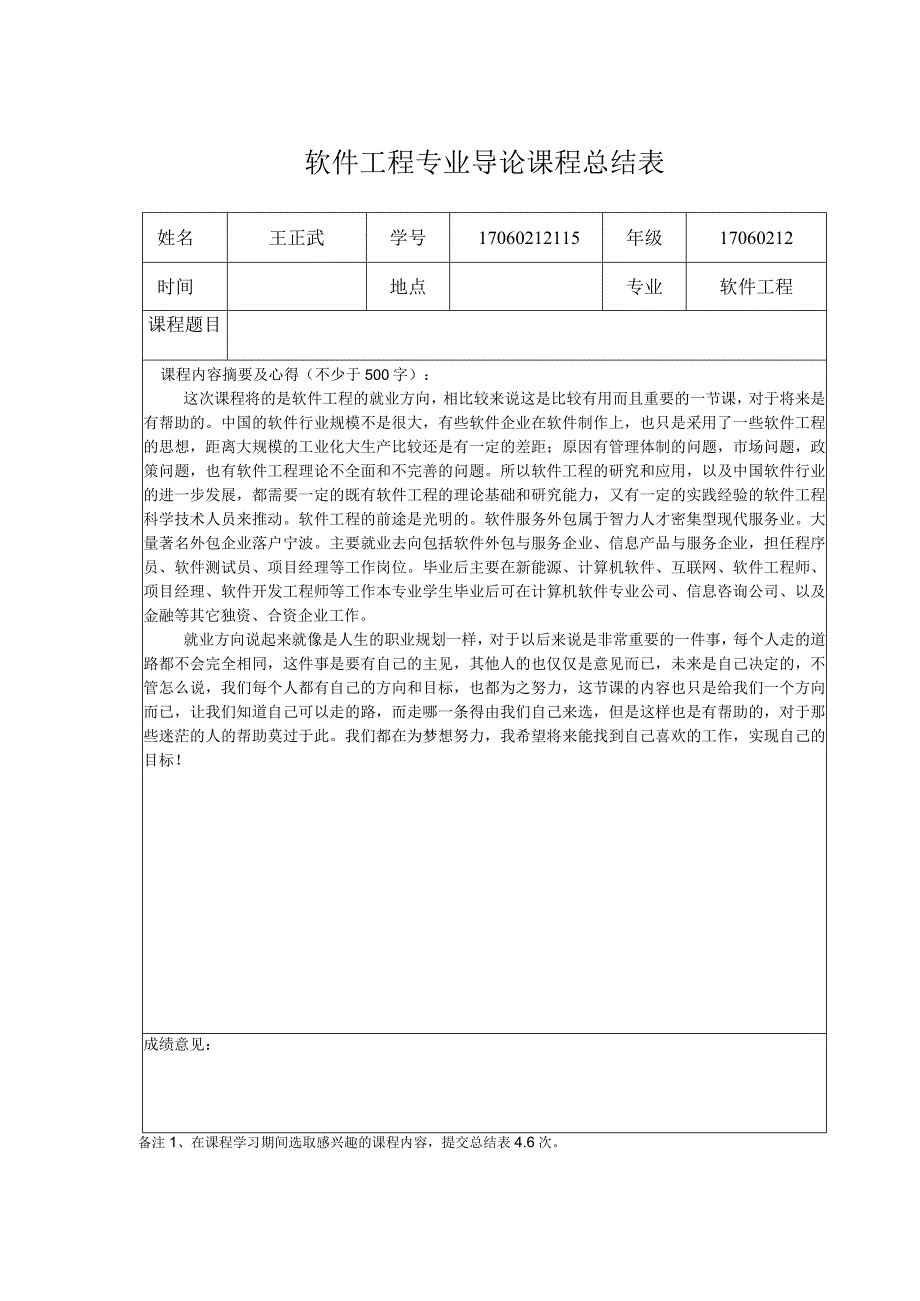 软工程专业导论课程总结表4-精品文档资料系列.docx_第1页