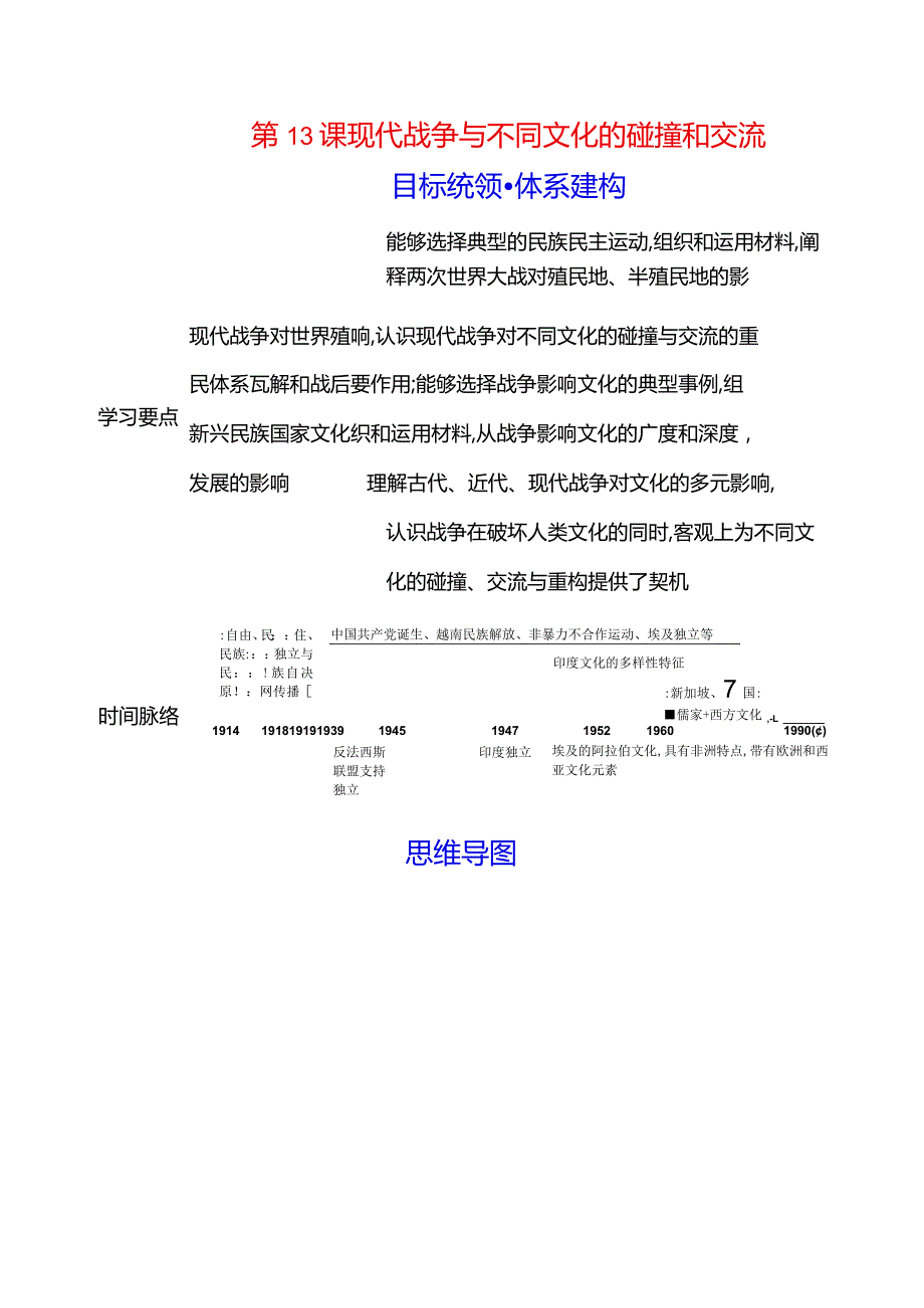 2023-2024学年部编版选择性必修3第五单元第13课现代战争与不同文化的碰撞和交流（学案）.docx_第1页