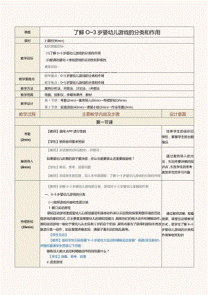 《0～3岁婴幼儿游戏设计与指导》教案第2课了解0～3岁婴幼儿游戏的分类和作用.docx