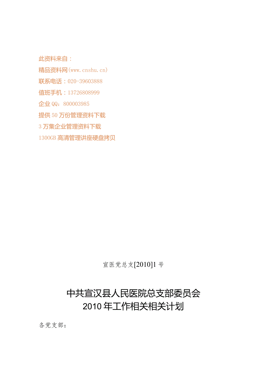 XX医院总支部委员会年度工作计划.docx_第1页