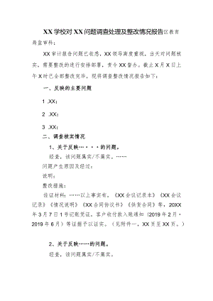 XX学校对XX问题调查处理及整改情况报告-模板.docx