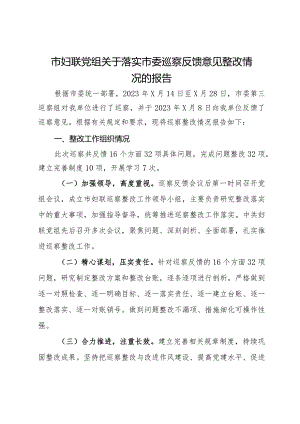 市妇联党组关于落实市委巡察反馈意见整改情况的报告.docx