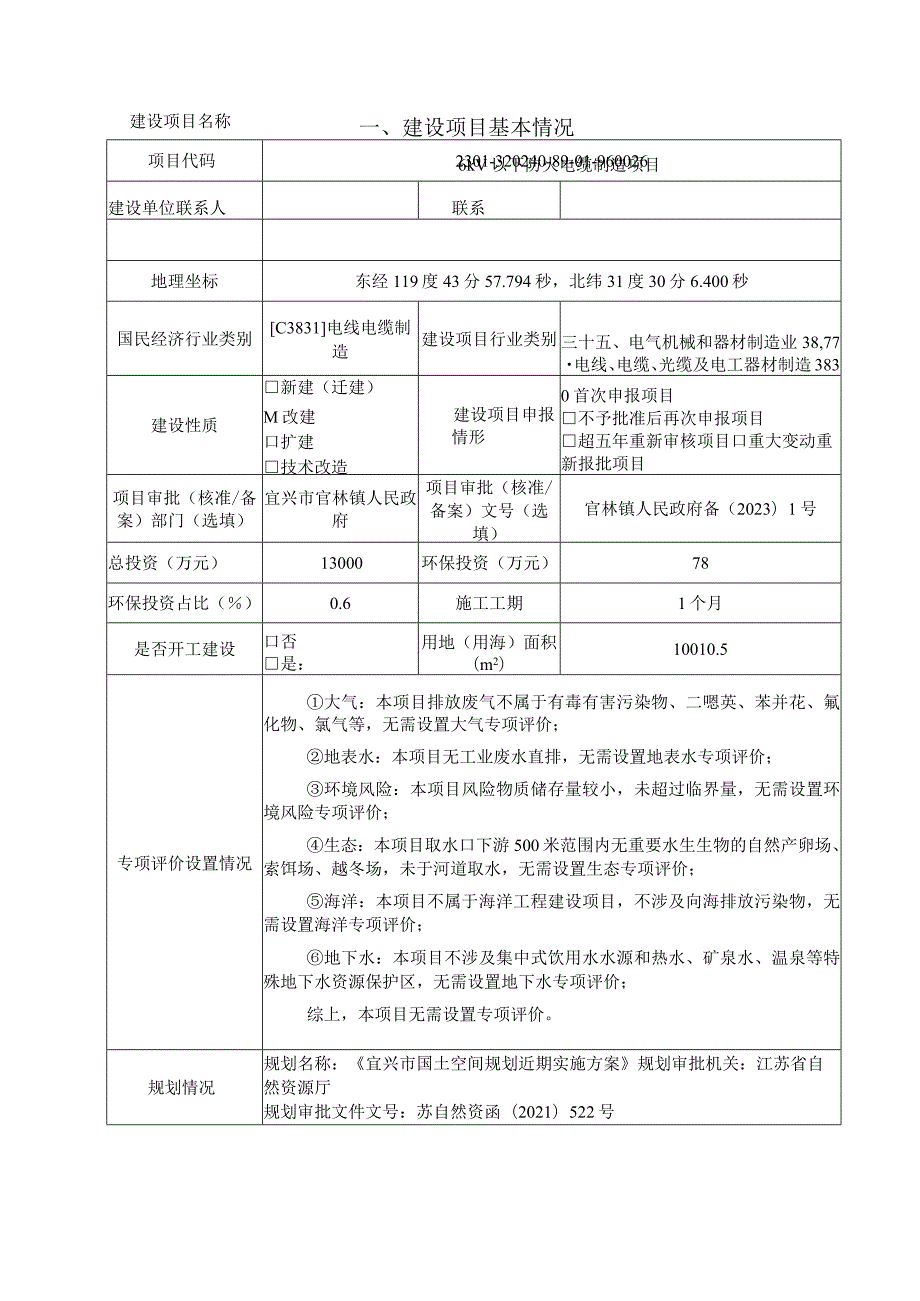 6KV以下防火电缆制造项目环评可研资料环境影响.docx_第1页