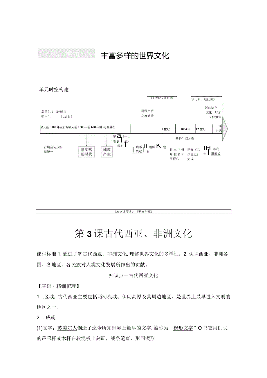 2023-2024学年统编版选择性必修3第3课古代西亚、非洲文化（学案）.docx_第1页