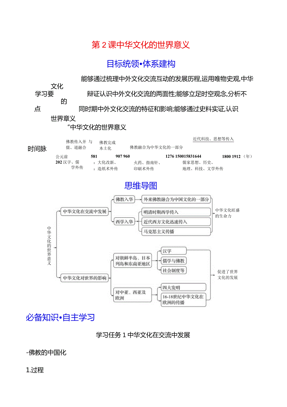 2023-2024学年部编版选择性必修3第一单元第2课中华文化的世界意义（学案）.docx_第1页