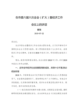 瞿海：在市委六届六次全会（扩大）暨经济工作会议上的讲话.docx