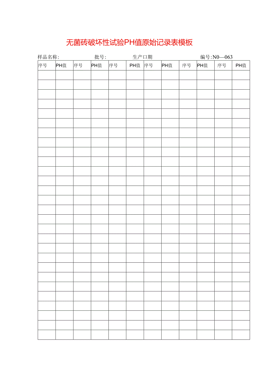 无菌砖破坏性试验pH值原始记录表模板.docx_第1页