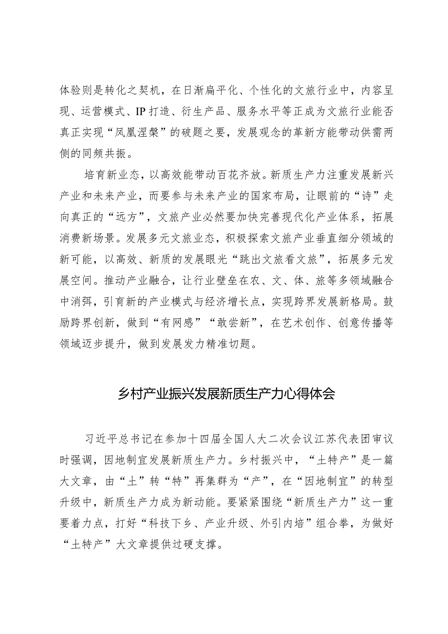 （2篇）2024年全国两“C”位热词向“新”而行绘就文旅发展别样“诗与远方”新质生产力心得体会.docx_第2页