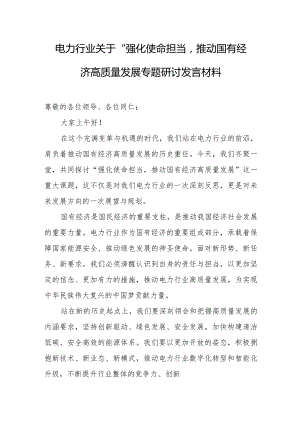 电力行业关于“强化使命担当推动国有经济高质量发展”专题研讨发言材料.docx