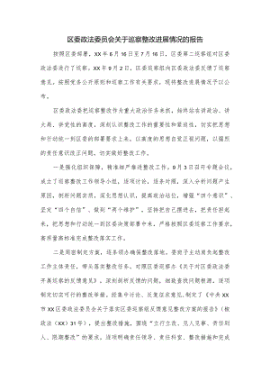 区委政法委员会关于巡察整改进展情况的报告.docx