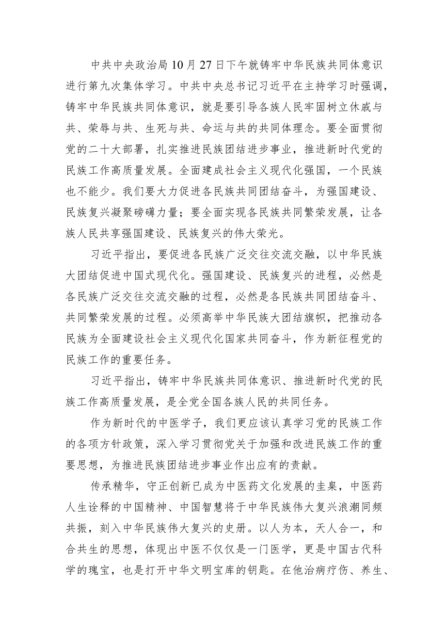 2024铸牢中华民族共同体意识,推进新时代党的民族工作高质量发展学习心得体会（共8篇）.docx_第2页