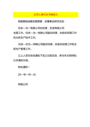 公司人事任命书模板九.docx