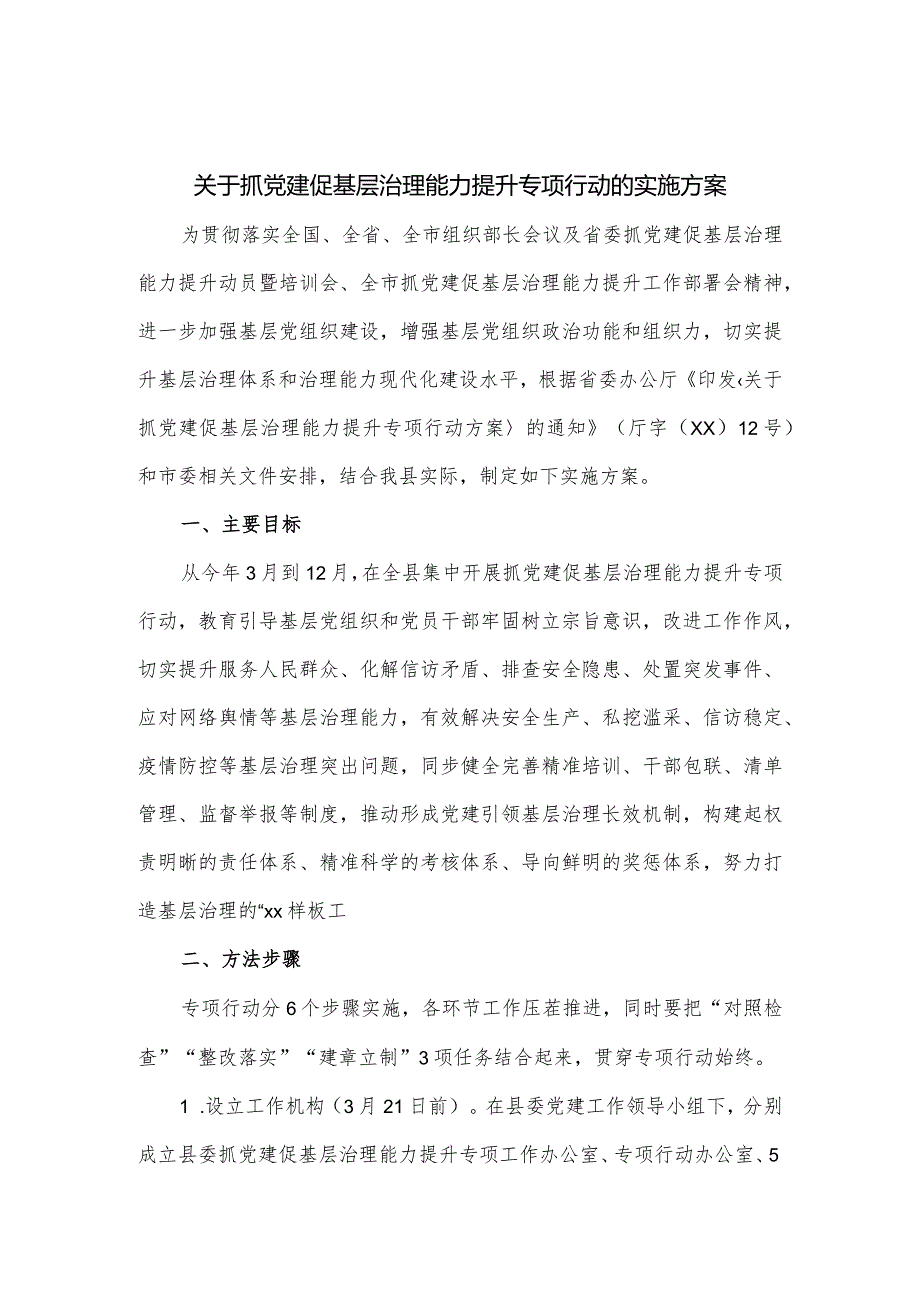 关于抓党建促基层治理能力提升专项行动的实施方案.docx_第1页