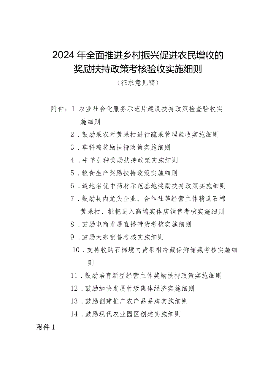 2024年全面推进乡村振兴促进农民增收的奖励扶持政策考核验收实施细则（征求意见稿）.docx_第1页