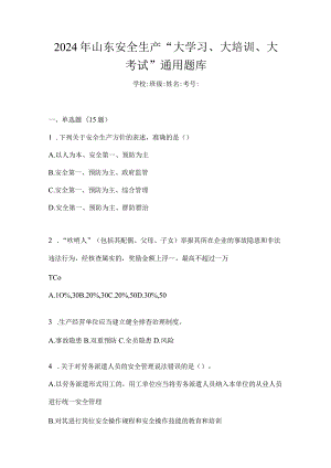 2024年山东安全生产“大学习、大培训、大考试”通用题库.docx