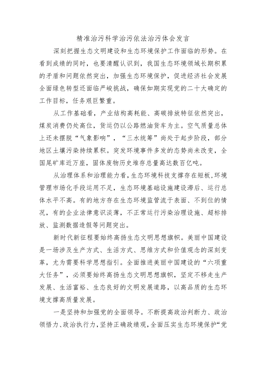 精准治污科学治污依法治污体会发言.docx_第1页