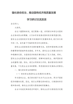 强化使命担当推动国有经济高质量发展学习研讨交流发言.docx