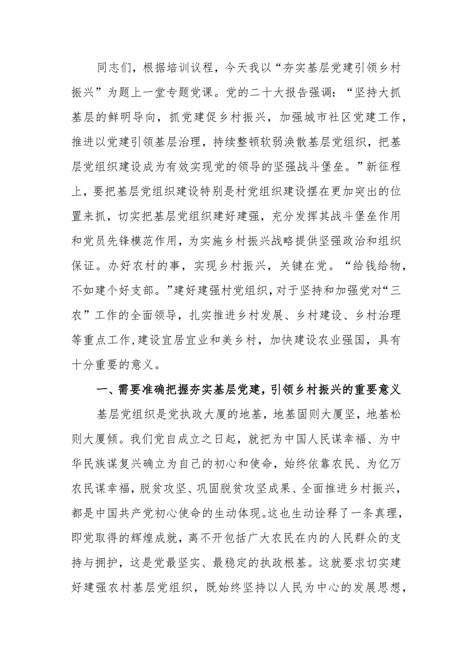 夯实基层党建引领乡村振兴学习讲稿.docx_第1页