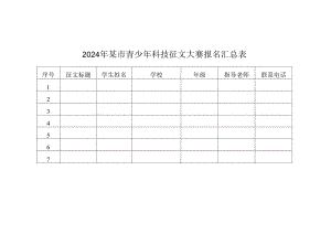 2024年某市青少年科技征文大赛报名汇总表.docx