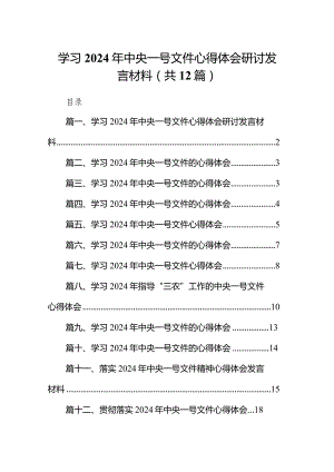 学习2024年中央一号文件心得体会研讨发言材料（共12篇）.docx