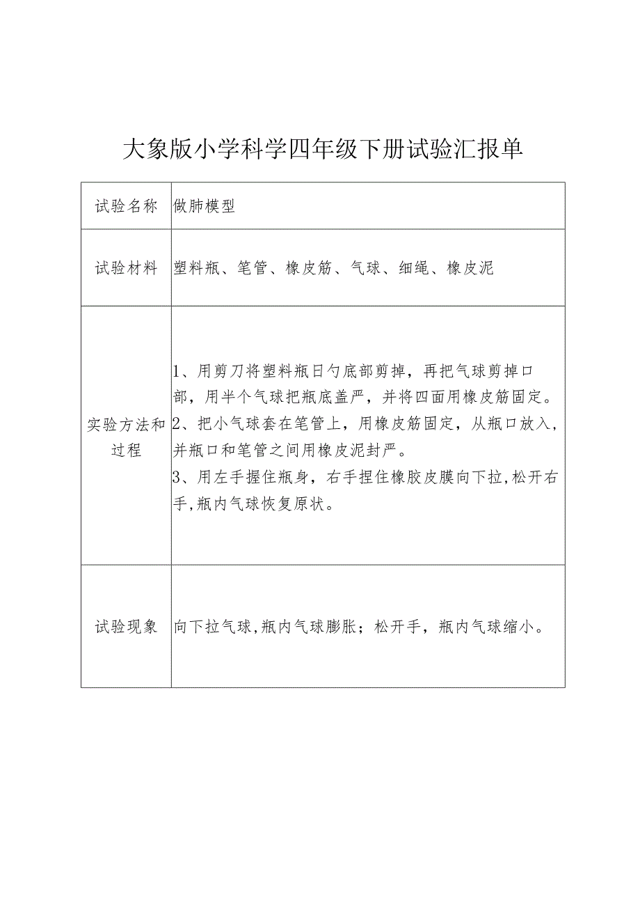 2023年大象版小学科学四年级下册实验报告单.docx_第1页