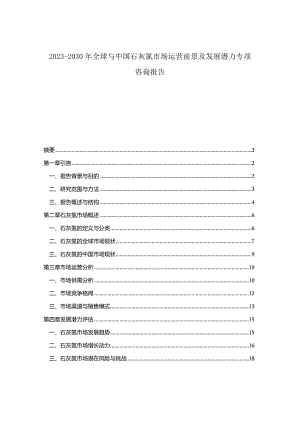 2023-2030年全球与中国石灰氮市场运营前景及发展潜力专项咨询报告.docx