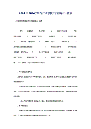 2024年2024郑州轻工业学校开设的专业一览表.docx