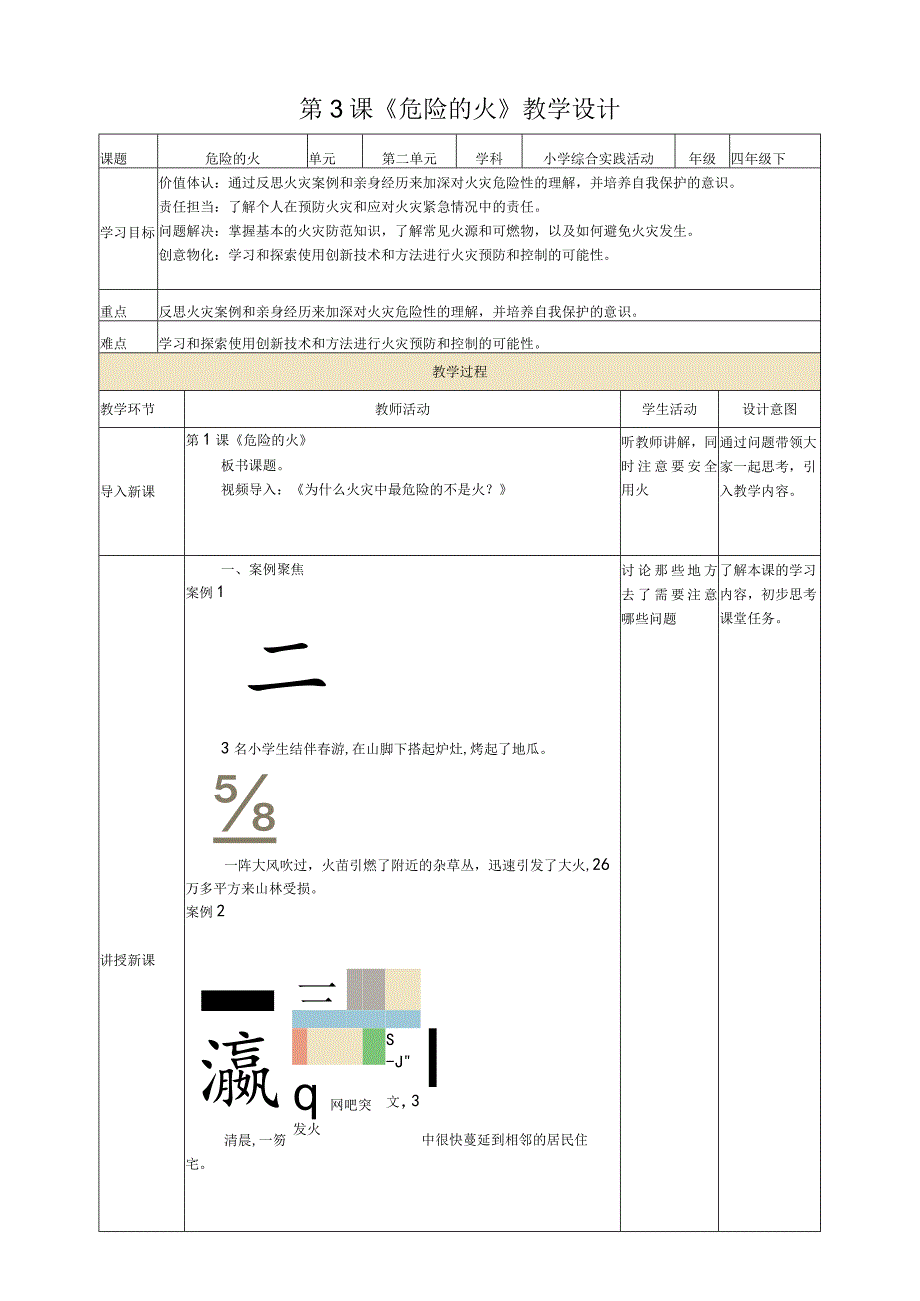 远离火灾第一课《危险的火》（教案）四年级下册综合实践活动沪科黔科版.docx_第1页