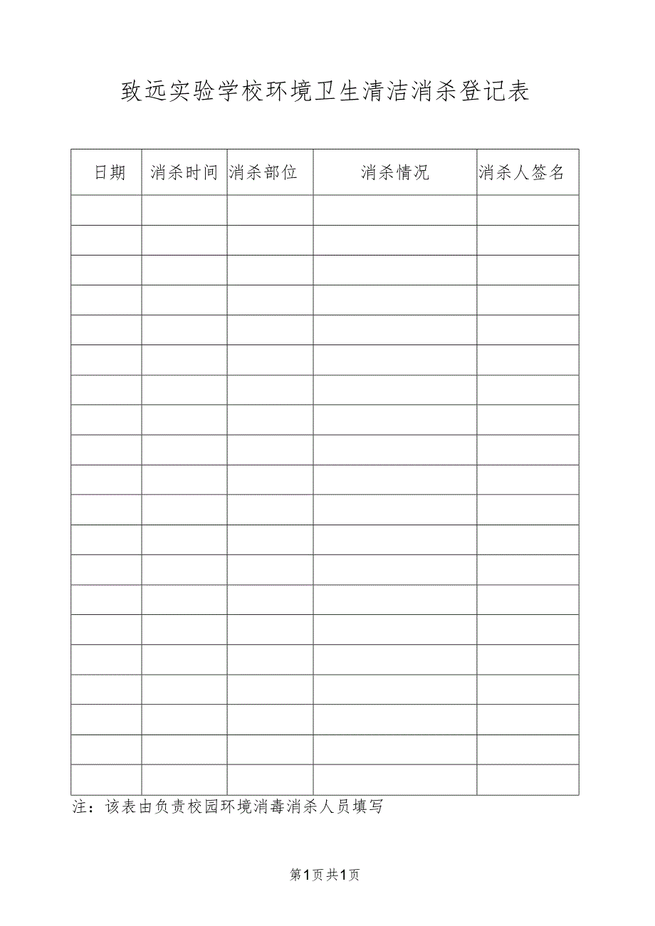 致远实验学校环境卫生清洁消杀登记表.docx_第1页