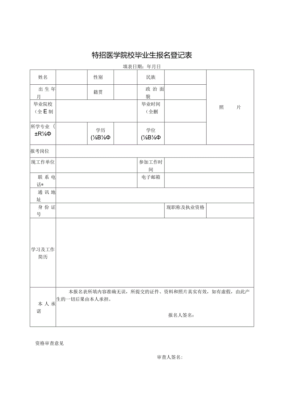 特招医学院校毕业生报名登记表.docx_第1页